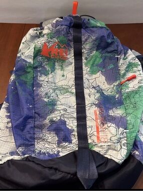 REI Co-op Topographic Print Daypack - Blue Green White with Orange Accents